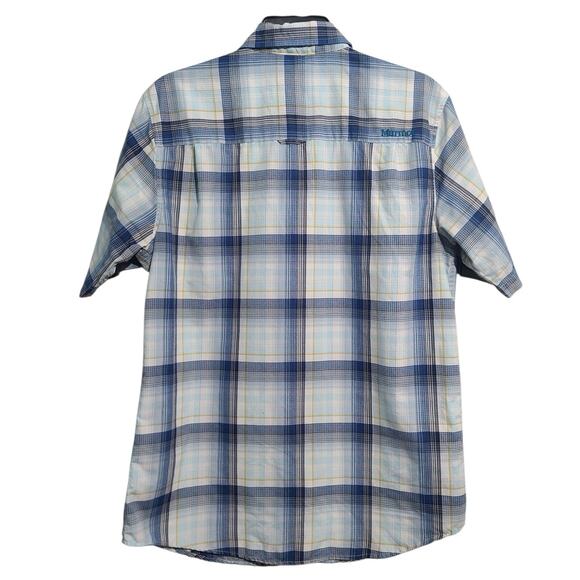 Marmot Blue Plaid Short Sleeve Button Shirt Size S - Picture 2 of 5